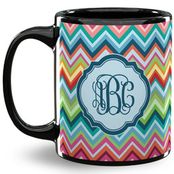 Retro Chevron Monogram 11 Oz Coffee Mug - Black