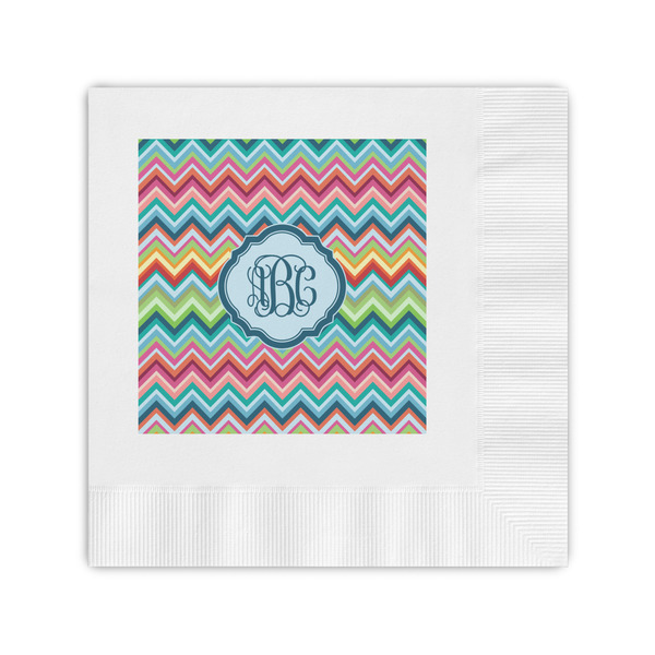 Custom Retro Chevron Monogram Coined Cocktail Napkins