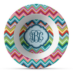 Retro Chevron Monogram Plastic Bowl - Microwave Safe - Composite Polymer (Personalized)