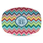 Retro Chevron Monogram Plastic Platter - Microwave & Oven Safe Composite Polymer (Personalized)