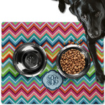 Retro Chevron Monogram Dog Food Mat - Large