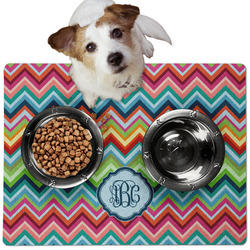 Retro Chevron Monogram Dog Food Mat - Medium