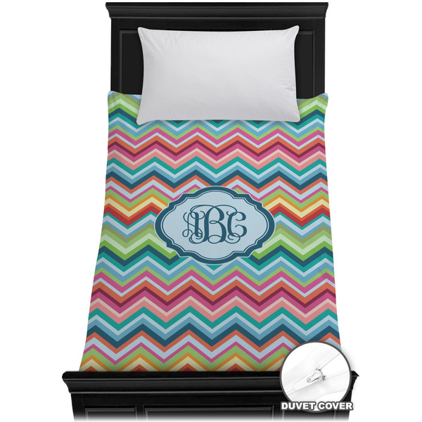 Custom Retro Chevron Monogram Duvet Cover - Twin XL (Personalized)