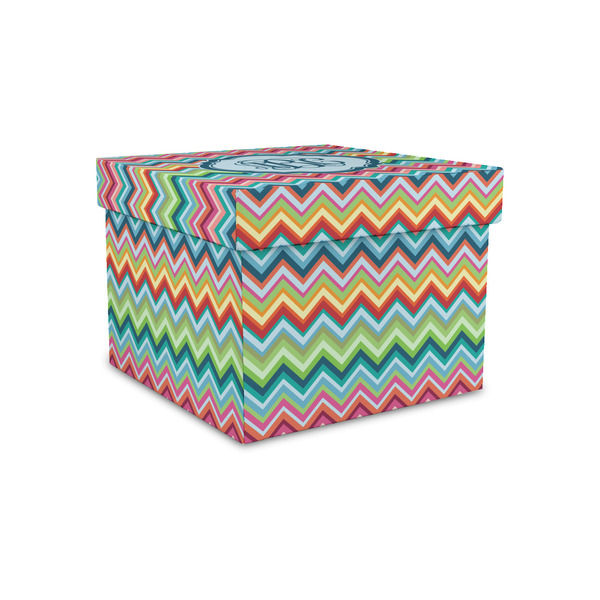 Custom Retro Chevron Monogram Gift Box with Lid - Canvas Wrapped - Small