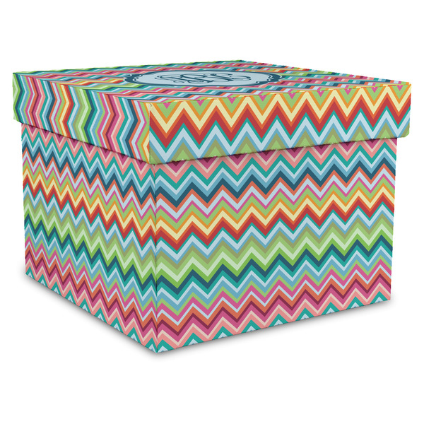 Custom Retro Chevron Monogram Gift Box with Lid - Canvas Wrapped - X-Large