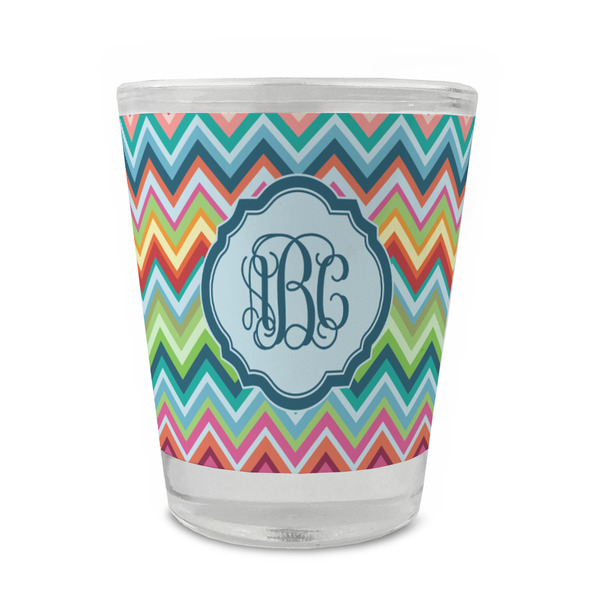 Custom Retro Chevron Monogram Glass Shot Glass - 1.5 oz - Single