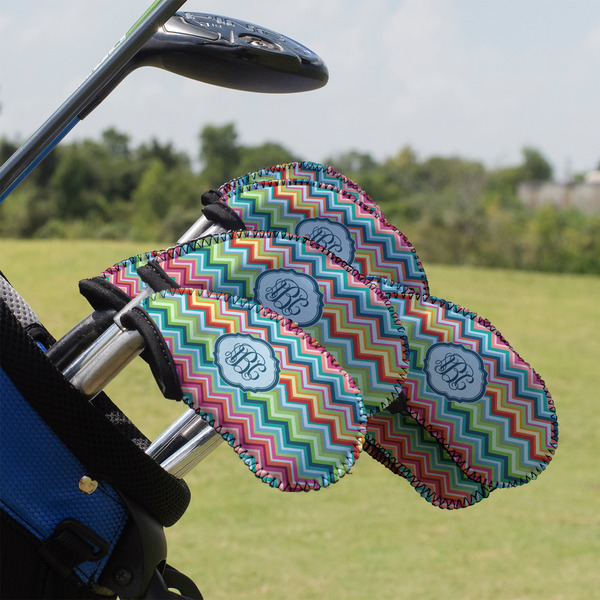 Custom Retro Chevron Monogram Golf Club Iron Cover - Set of 9