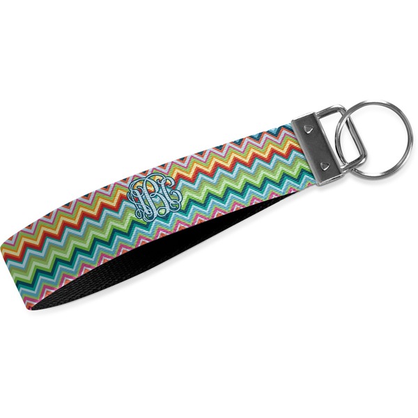 Custom Retro Chevron Monogram Webbing Keychain Fob - Large (Personalized)