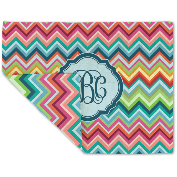 Custom Retro Chevron Monogram Double-Sided Linen Placemat - Single