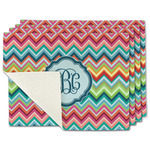 Retro Chevron Monogram Single-Sided Linen Placemat - Set of 4