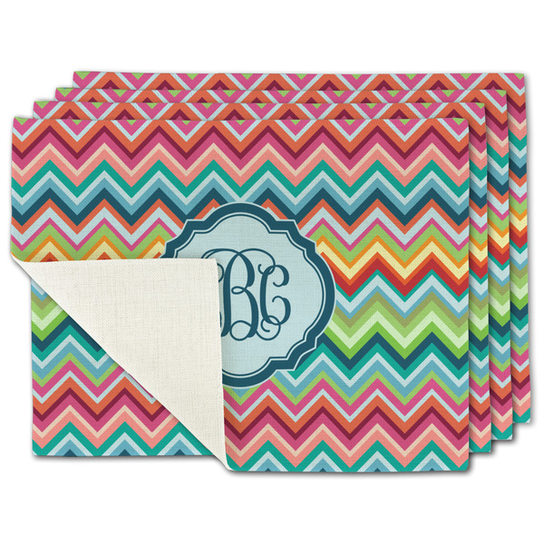 Custom Retro Chevron Monogram Single-Sided Linen Placemat - Set of 4