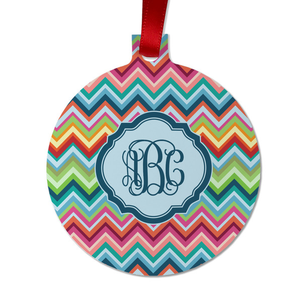 Custom Retro Chevron Monogram Metal Ball Ornament - Double Sided