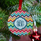 Retro Chevron Monogram Metal Ball Ornament - Lifestyle