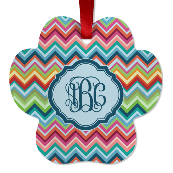 Custom Retro Chevron Monogram Metal Paw Ornament - Double Sided