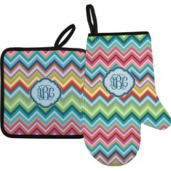 Retro Chevron Monogram Right Oven Mitt & Pot Holder Set