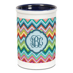 Retro Chevron Monogram Ceramic Pencil Holders - Blue