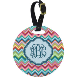 Retro Chevron Monogram Plastic Luggage Tag - Round