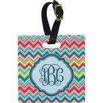 Retro Chevron Monogram Plastic Luggage Tag - Square