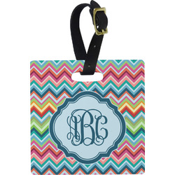 Retro Chevron Monogram Plastic Luggage Tag - Square