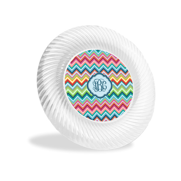 Custom Retro Chevron Monogram Plastic Party Appetizer & Dessert Plates - 6"