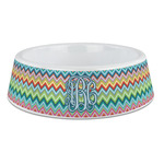 Retro Chevron Monogram Plastic Dog Bowl - Large