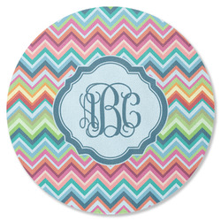 Retro Chevron Monogram Round Rubber Backed Coaster (Personalized)