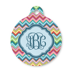 Retro Chevron Monogram Round Pet ID Tag - Small