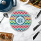 Retro Chevron Monogram Round Stone Trivet - In Context View