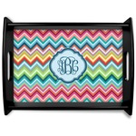 Retro Chevron Monogram Black Wooden Tray - Large (Personalized)