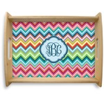 Retro Chevron Monogram Natural Wooden Tray - Large (Personalized)