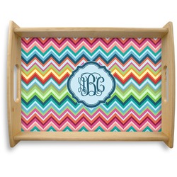 Retro Chevron Monogram Natural Wooden Tray - Large (Personalized)