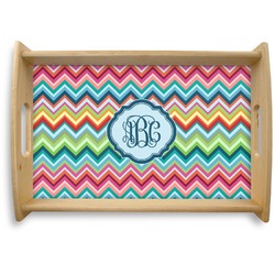 Retro Chevron Monogram Natural Wooden Tray - Small (Personalized)