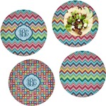 Retro Chevron Monogram Set of 4 Glass Lunch / Dinner Plate 10" (Personalized)