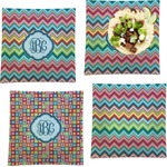 Retro Chevron Monogram Set of 4 Glass Square Lunch / Dinner Plate 9.5" (Personalized)