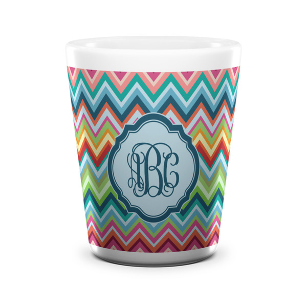 Custom Retro Chevron Monogram Ceramic Shot Glass - 1.5 oz - White - Single