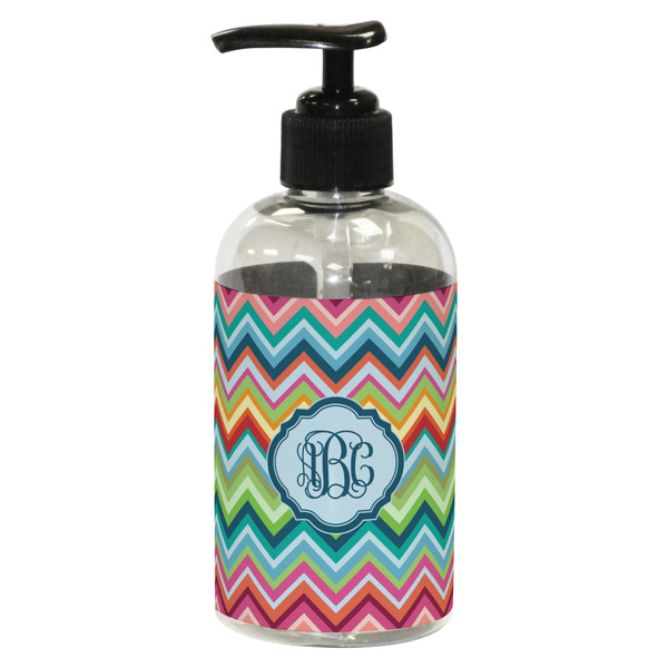 Custom Retro Chevron Monogram Plastic Soap / Lotion Dispenser (8 oz - Small - Black)