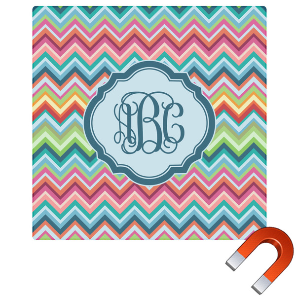 Custom Retro Chevron Monogram Square Car Magnet - 6" (Personalized)