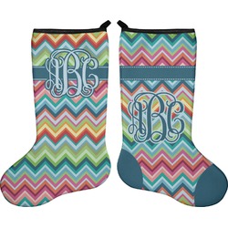 Retro Chevron Monogram Holiday Stocking - Double-Sided - Neoprene