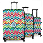 Retro Chevron Monogram 3 Piece Luggage Set - 20" Carry On, 24" Medium Checked, 28" Large Checked