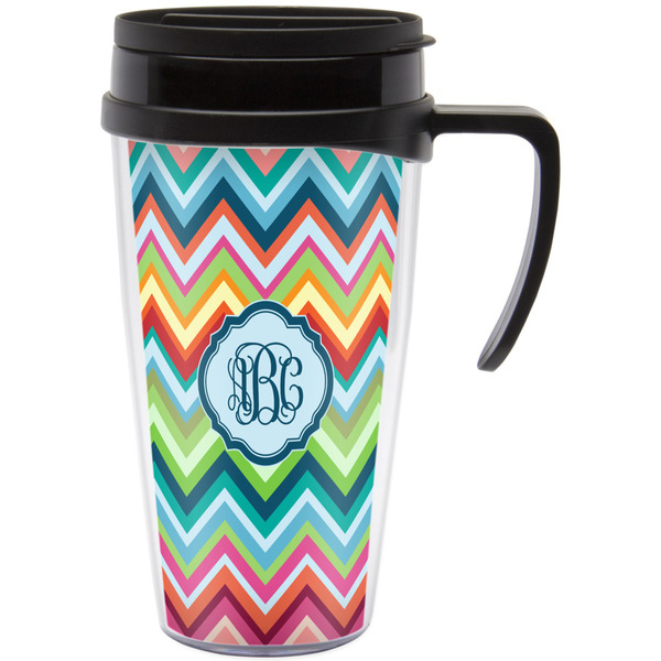 Custom Retro Chevron Monogram Acrylic Travel Mug with Handle (Personalized)