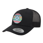 Retro Chevron Monogram Trucker Hat - Black