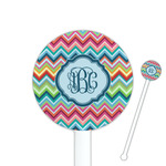 Retro Chevron Monogram 5.5" Round Plastic Stir Sticks - White - Single Sided