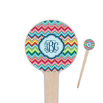 Retro Chevron Monogram 4" Round Wooden Food Picks - Double Sided