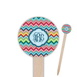 Retro Chevron Monogram 6" Round Wooden Food Picks - Single Sided