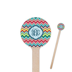 Retro Chevron Monogram 7.5" Round Wooden Stir Sticks - Single Sided