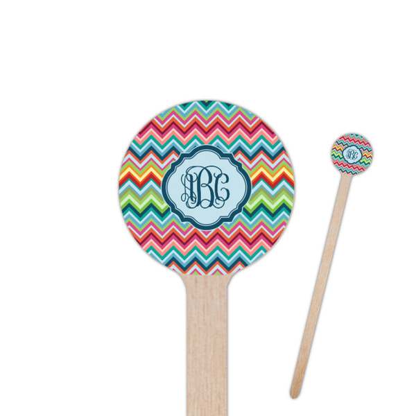 Custom Retro Chevron Monogram 7.5" Round Wooden Stir Sticks - Single Sided