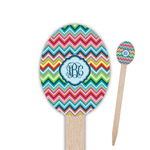 Retro Chevron Monogram Oval Wooden Food Picks - Double Sided