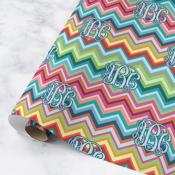 Custom Retro Chevron Monogram Wrapping Paper Roll - Medium - Matte