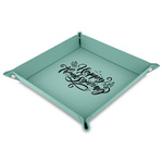 Thanksgiving Faux Leather Dice Tray - 9" x 9"  - Teal