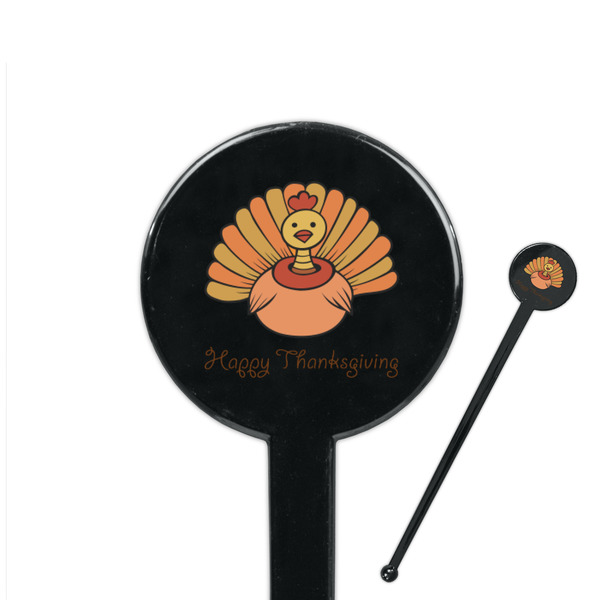 Custom Thanksgiving 7" Round Plastic Stir Sticks - Black - Double Sided